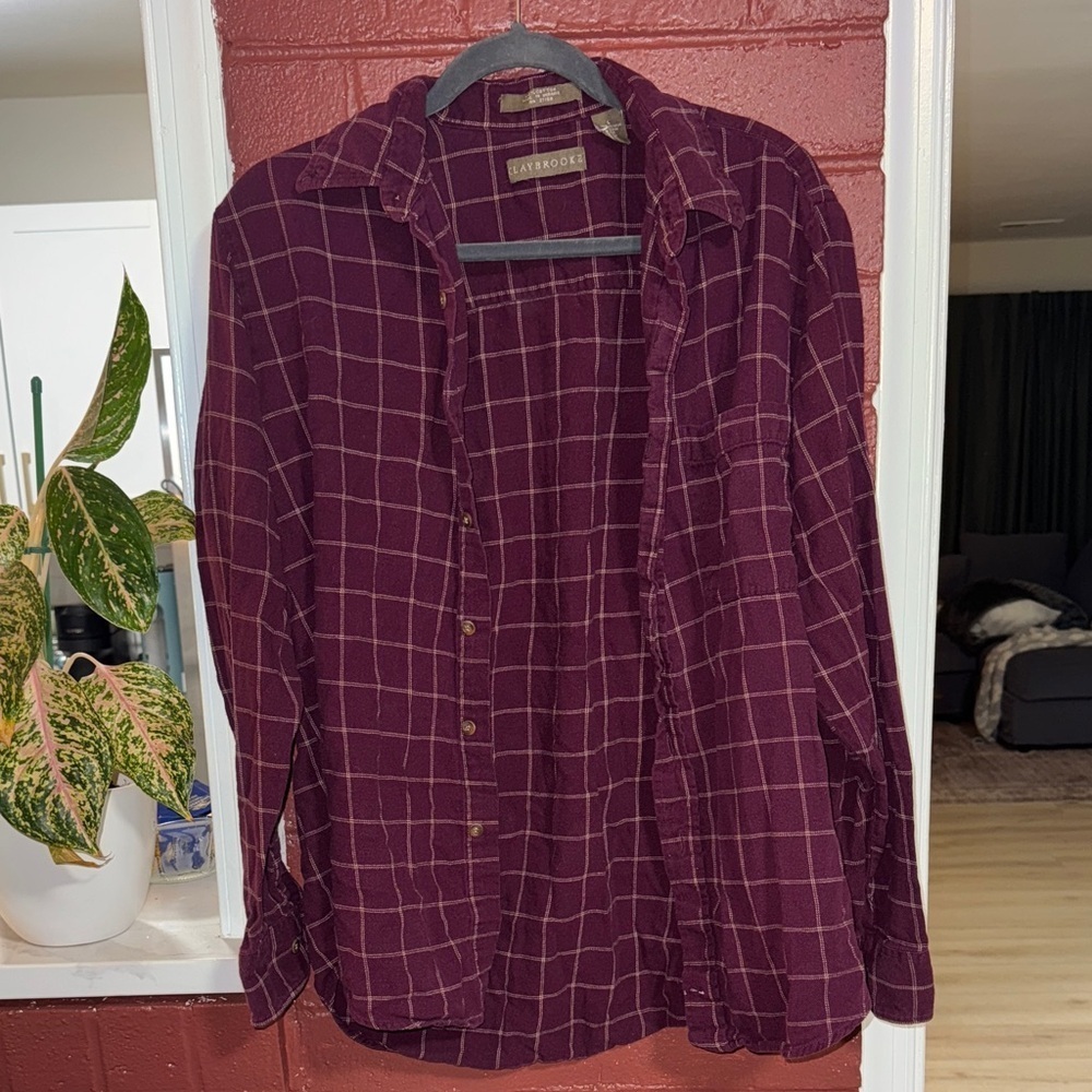 Men’s Claybrooke Burgundy Flannel Button Down Shirt Large